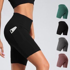 High-Rise Fitted Yoga Shorts With Pocket Detailing